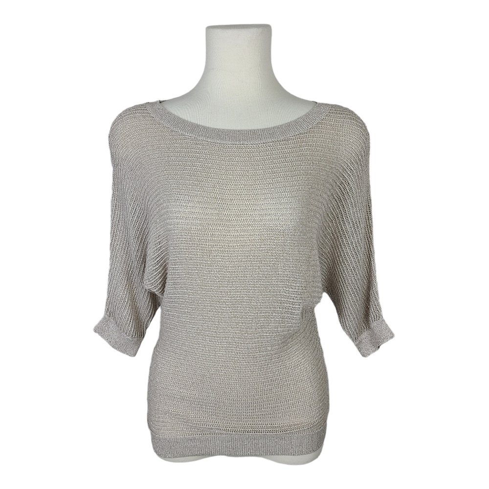 Express Cream Tan & Metallic Dolman Sleeve Knit Semi Sheer Sweater XS